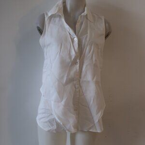 Womens Helmut Lang White Sleeveless Collared Back Waist Tie Blouse Top S